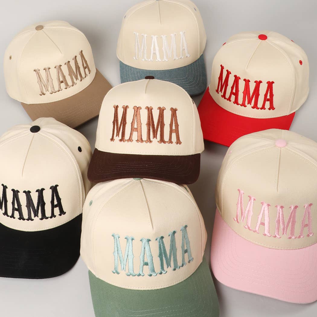 MAMA Typographic Design Embroidery Baseball Cap: Sage / ONE SIZE