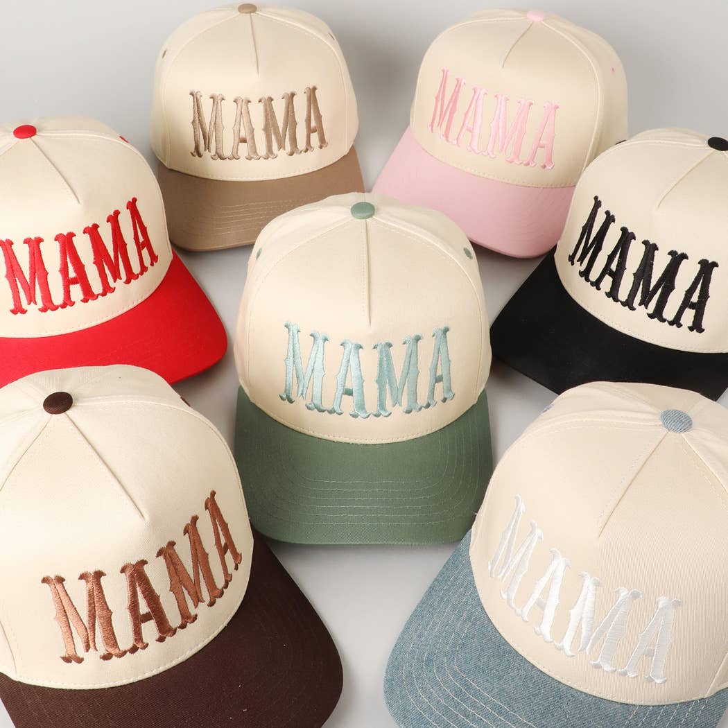 MAMA Typographic Design Embroidery Baseball Cap: Sage / ONE SIZE