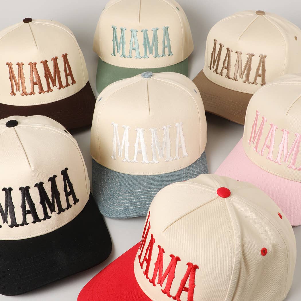 MAMA Typographic Design Embroidery Baseball Cap: Sage / ONE SIZE