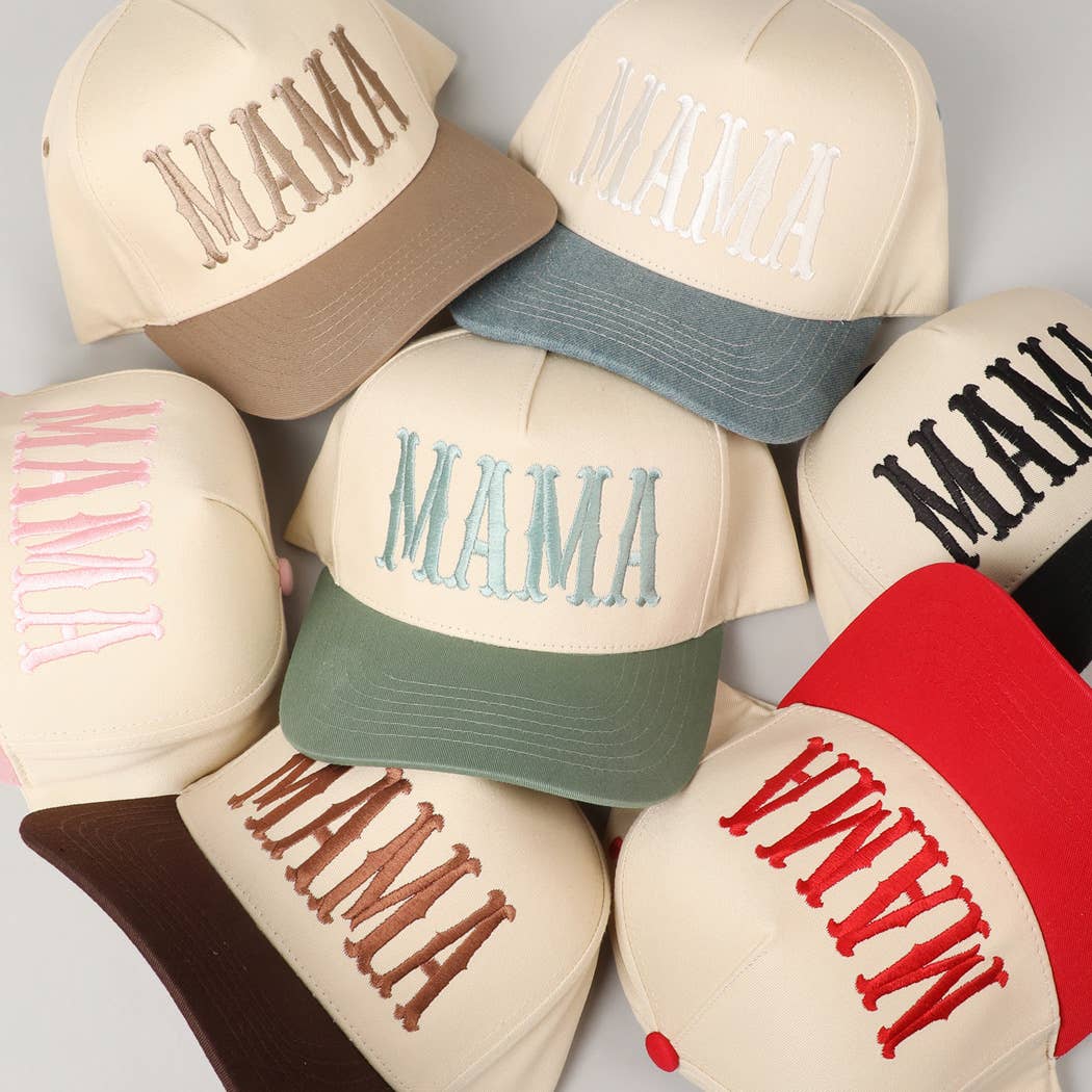MAMA Typographic Design Embroidery Baseball Cap: Sage / ONE SIZE