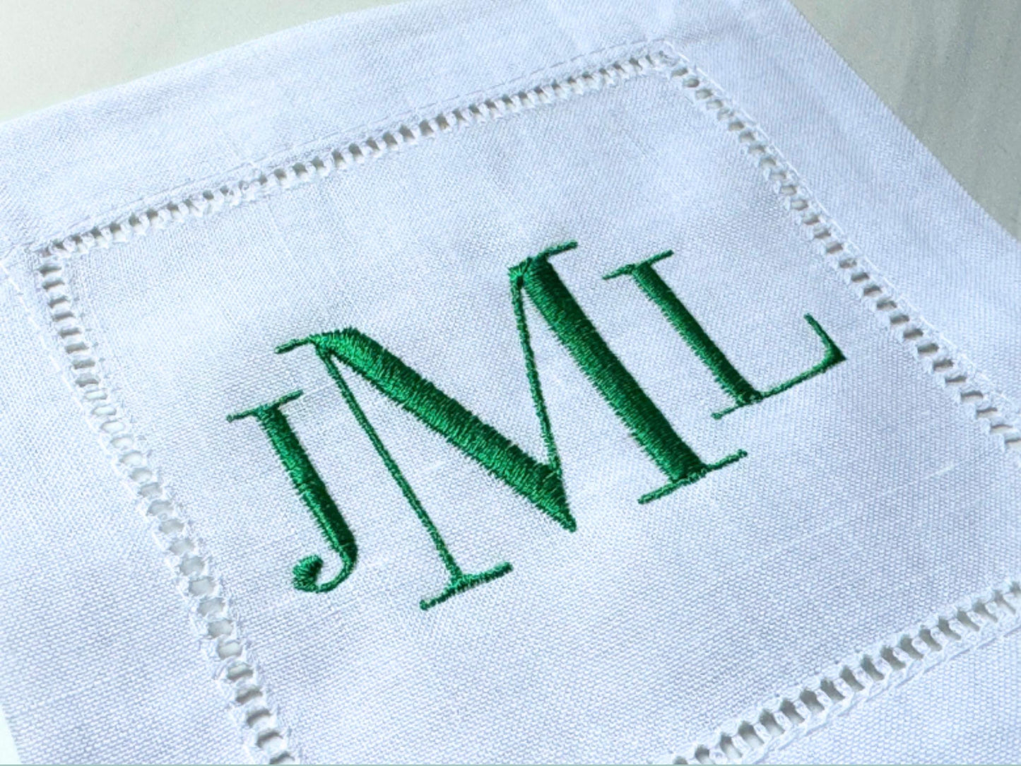 Custom Embroidered Linen Cocktail Napkins - Classic 3 Letter Monogram