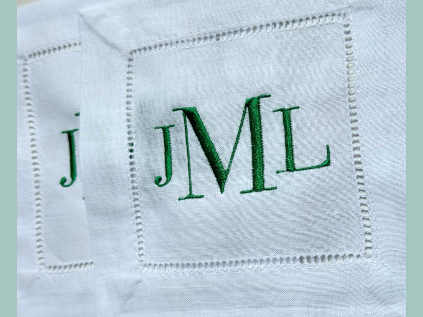 Custom Embroidered Linen Cocktail Napkins - Classic 3 Letter Monogram