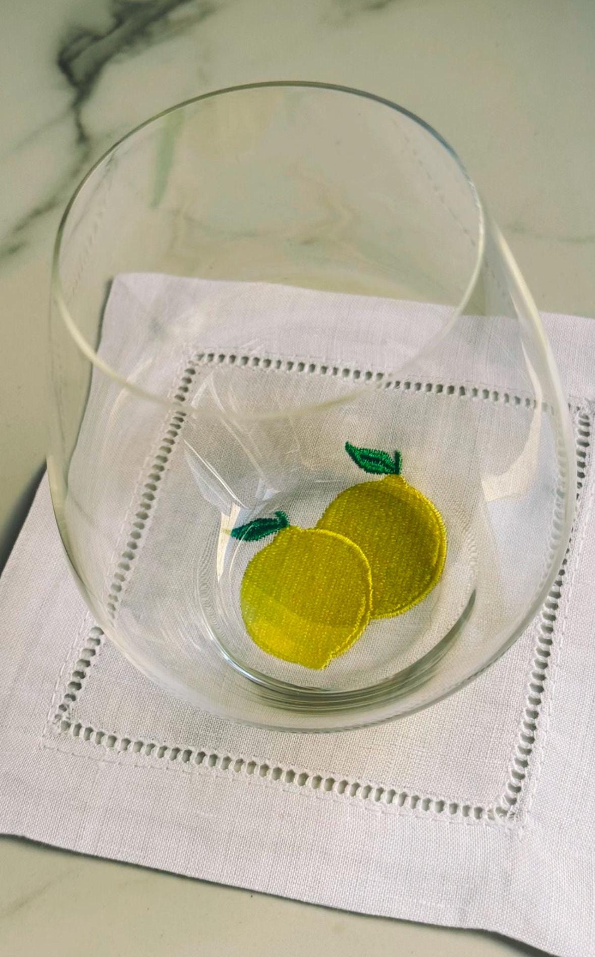 Lemon Motif Embroidered Cocktail Napkins (Set of 4)