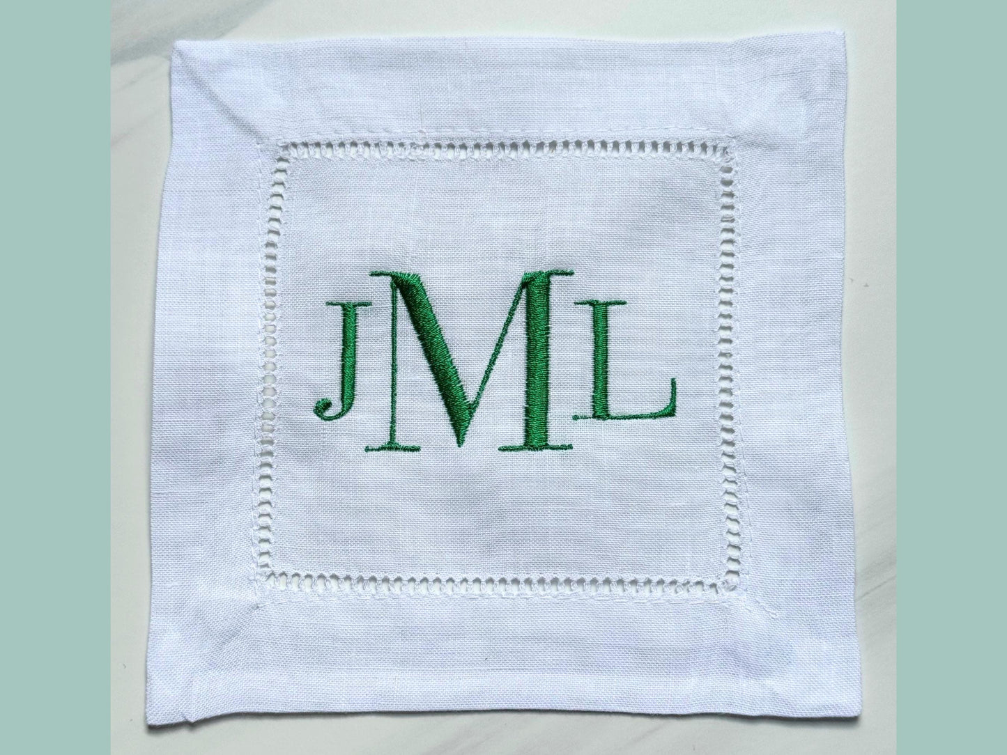 Custom Embroidered Linen Cocktail Napkins - Classic 3 Letter Monogram