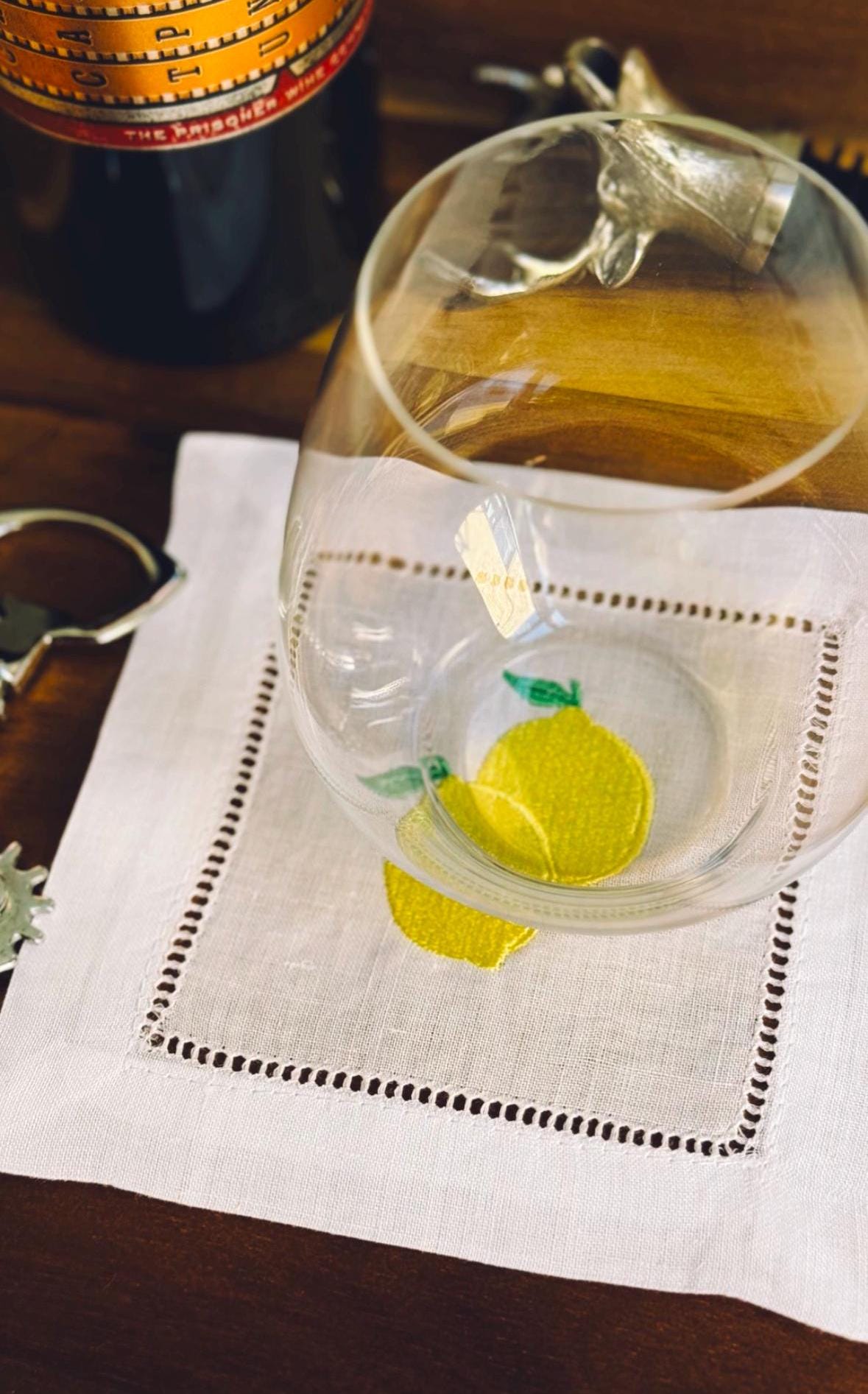 Lemon Motif Embroidered Cocktail Napkins (Set of 4)