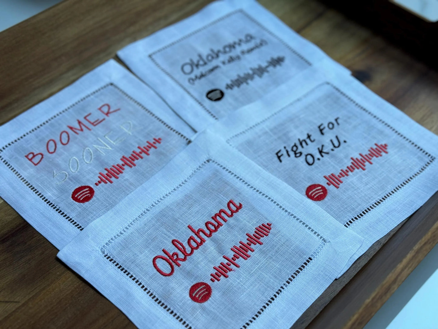 University of Oklahoma Football Themed Spotify Code Linen Cocktail Napkins (set of 4)