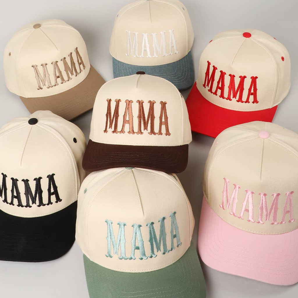 MAMA Typographic Design Embroidery Baseball Cap: Red / ONE SIZE