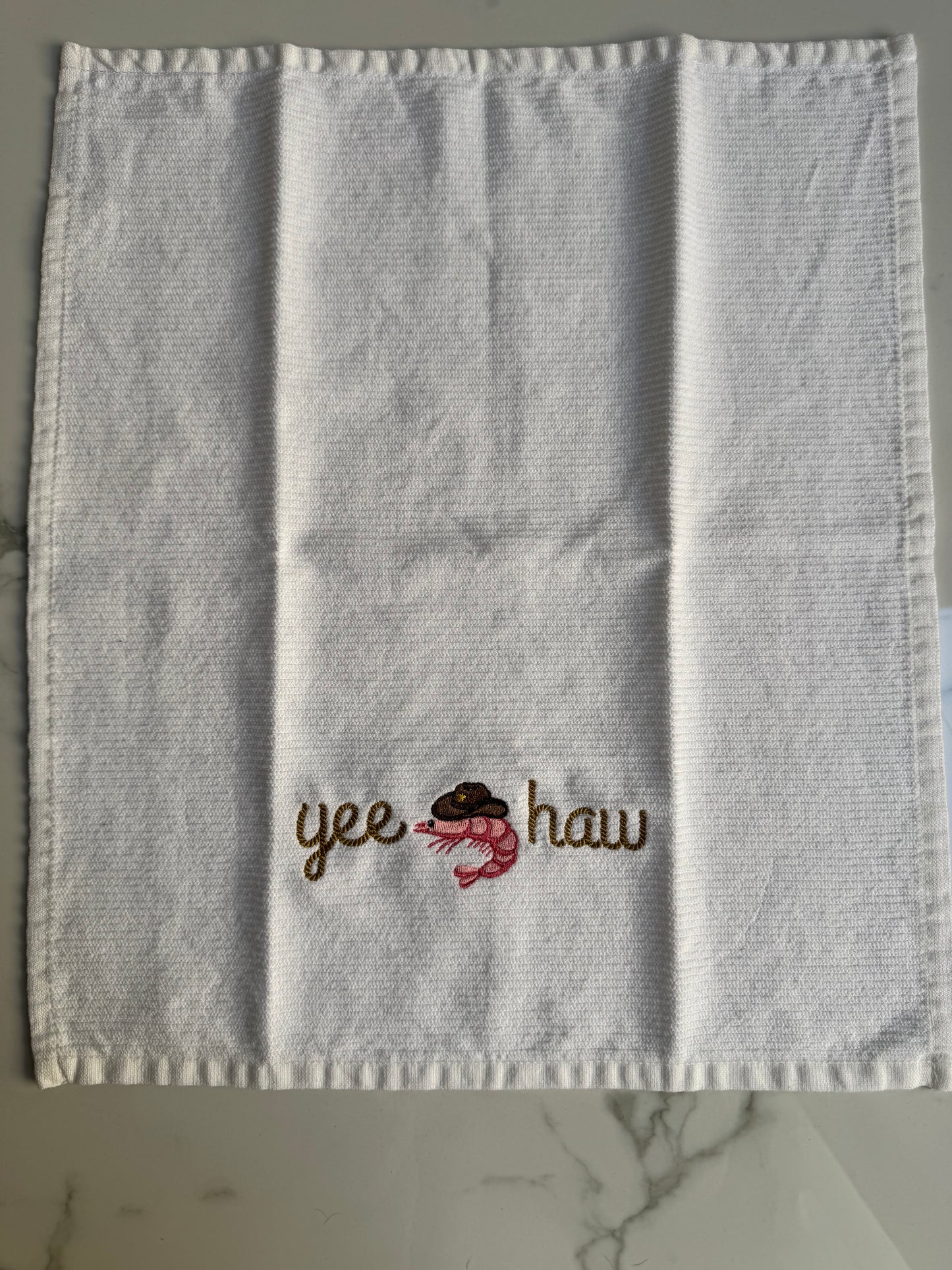 Yee Haw Shrimp Cowboy Dish Towel