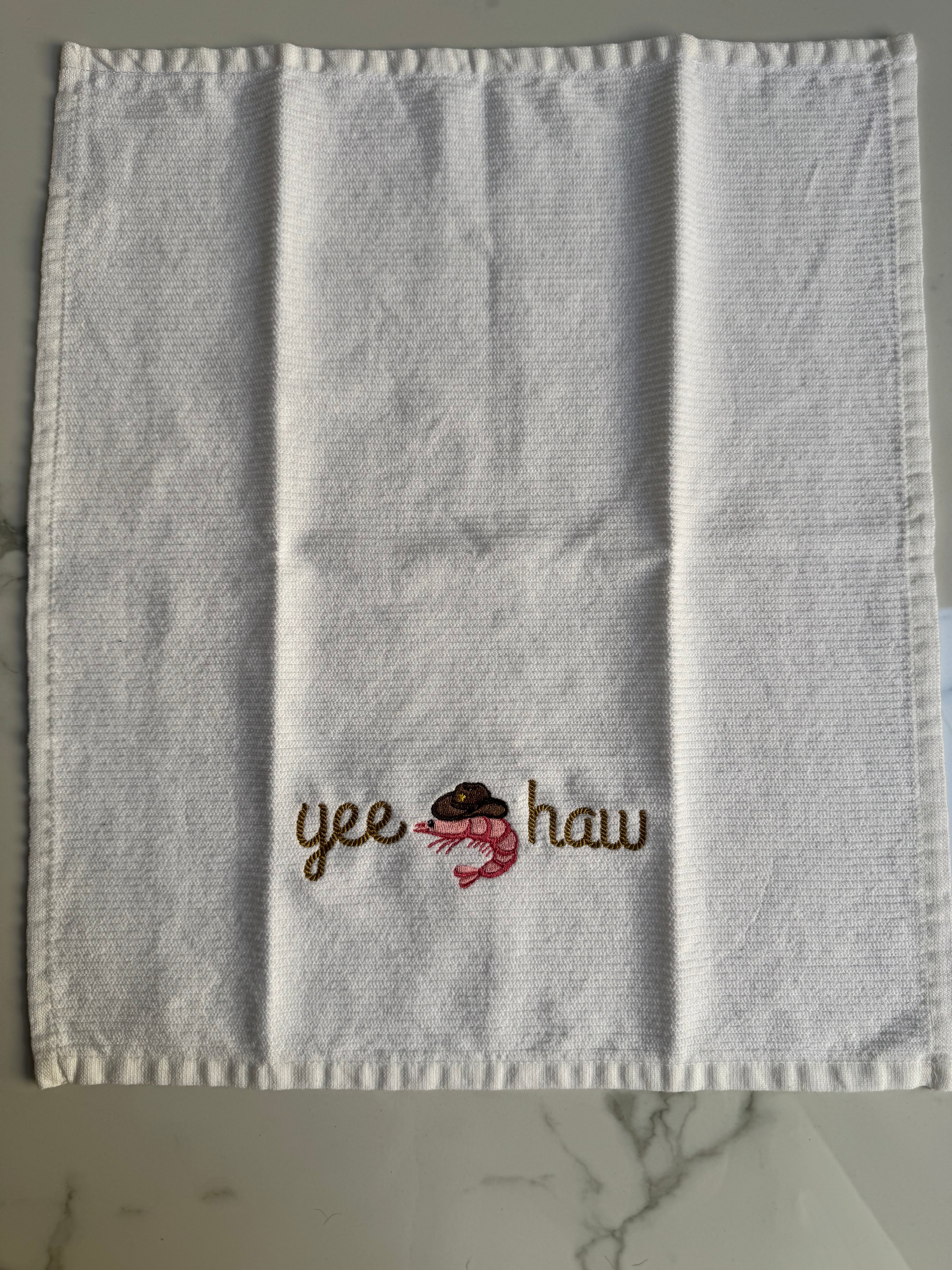 Yee Haw Shrimp Cowboy Dish Towel