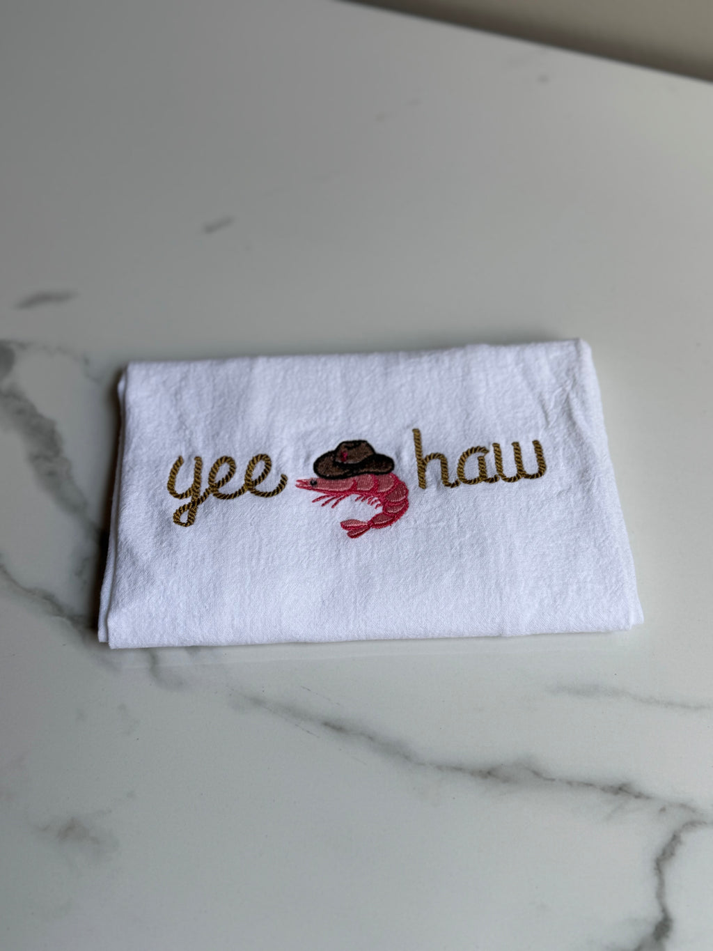 Yee Haw Shrimp Cowboy Dish Towel