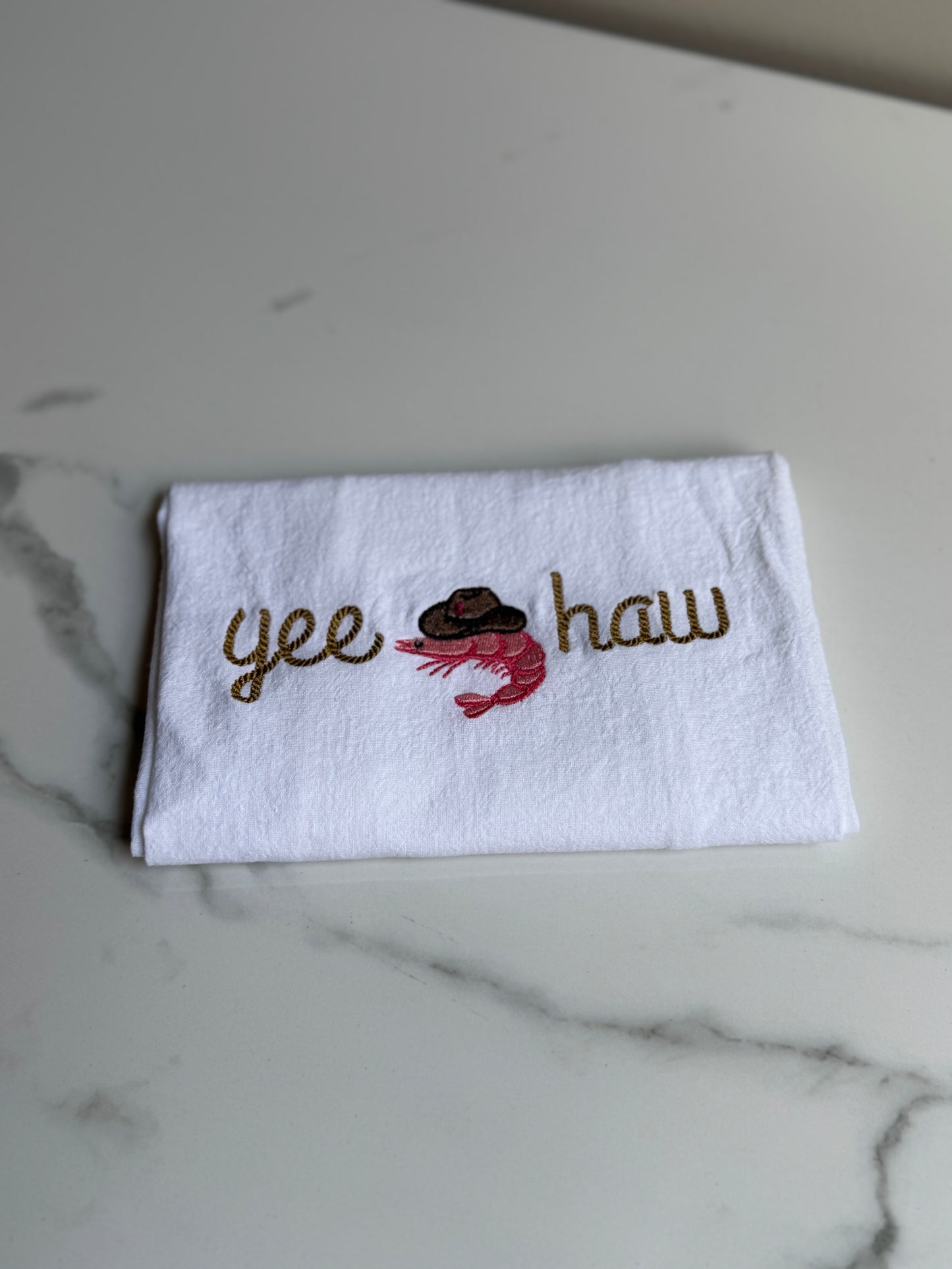 Yee Haw Shrimp Cowboy Dish Towel