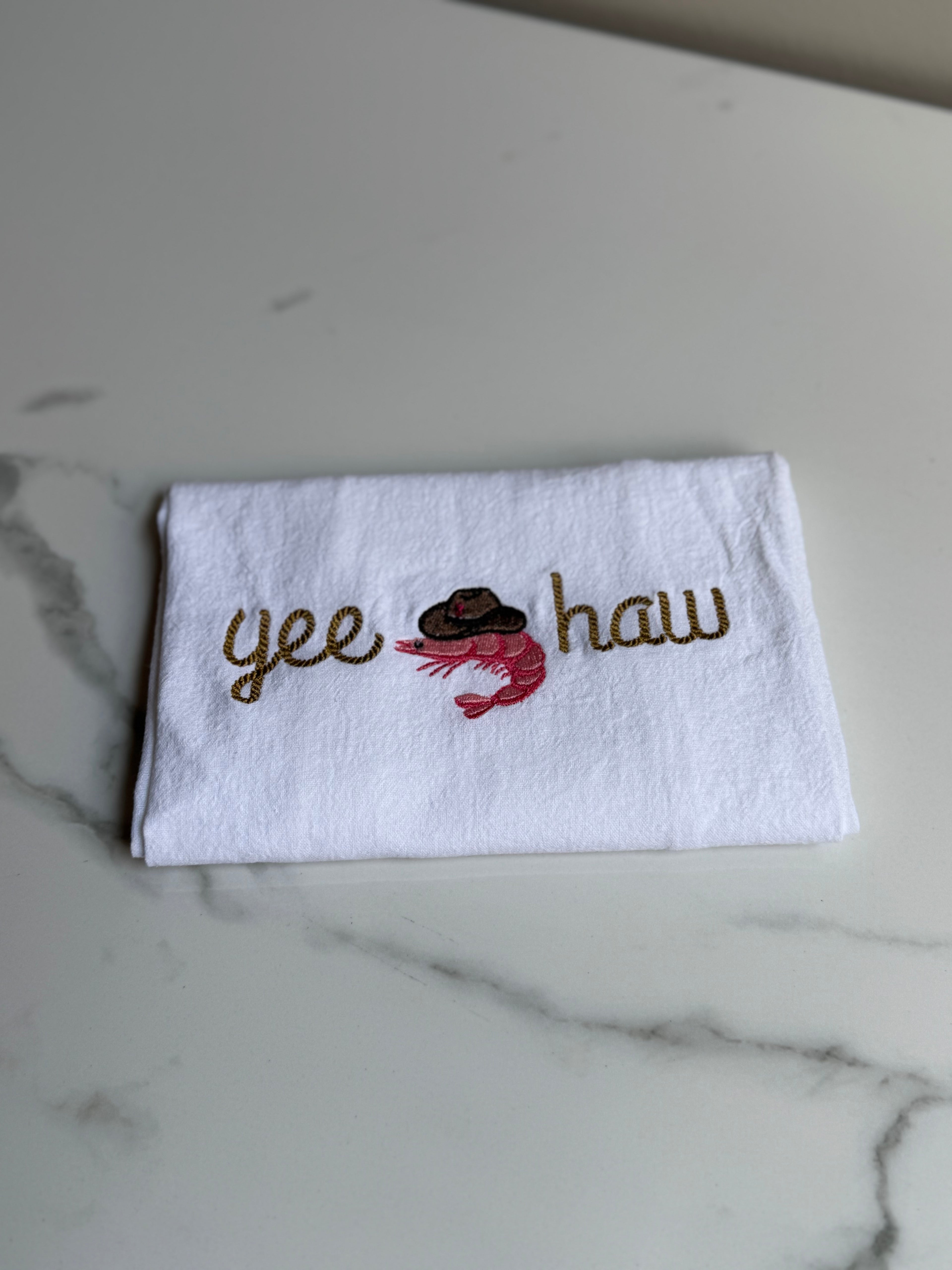 Yee Haw Shrimp Cowboy Dish Towel