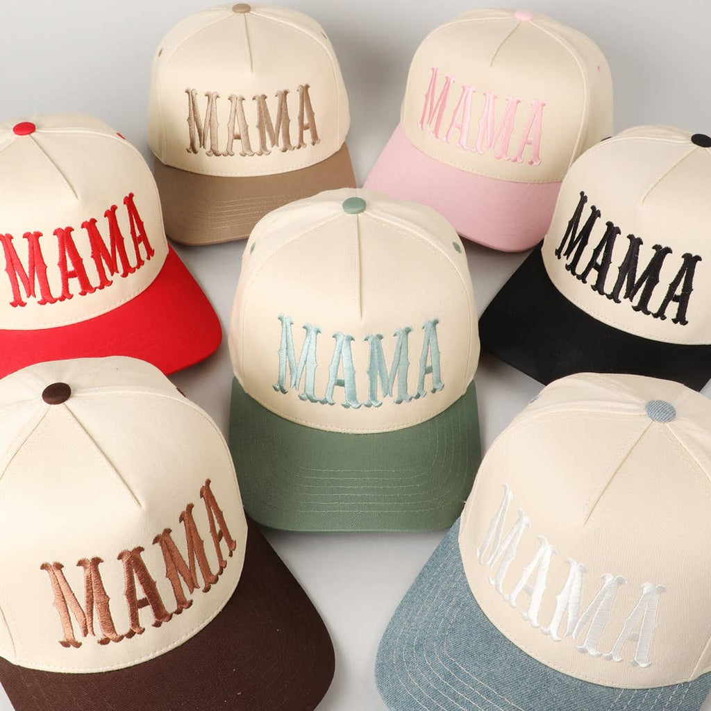 MAMA Typographic Design Embroidery Baseball Cap: Sage / ONE SIZE