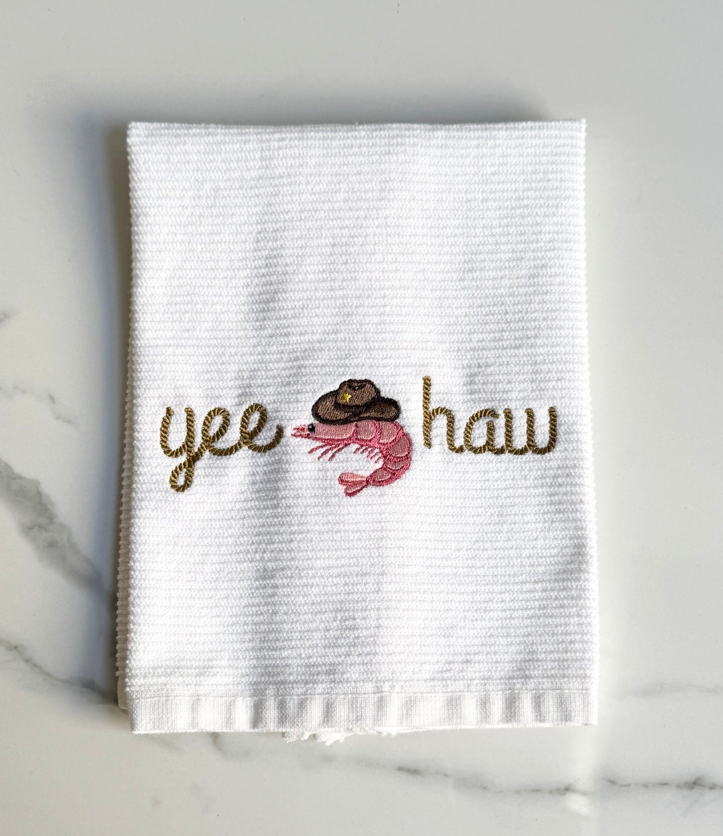 Yee Haw Shrimp Cowboy Dish Towel