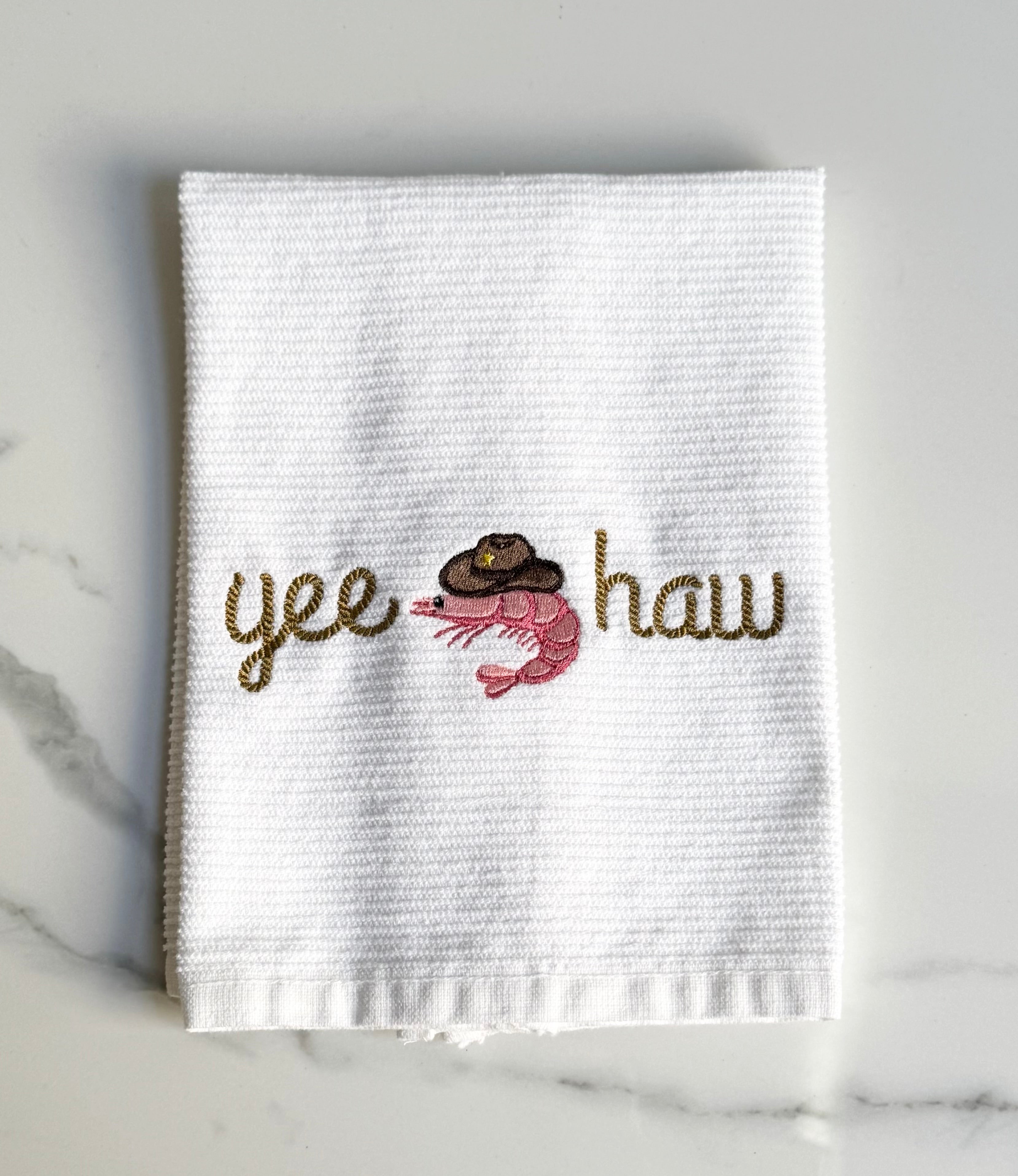 Yee Haw Shrimp Cowboy Dish Towel