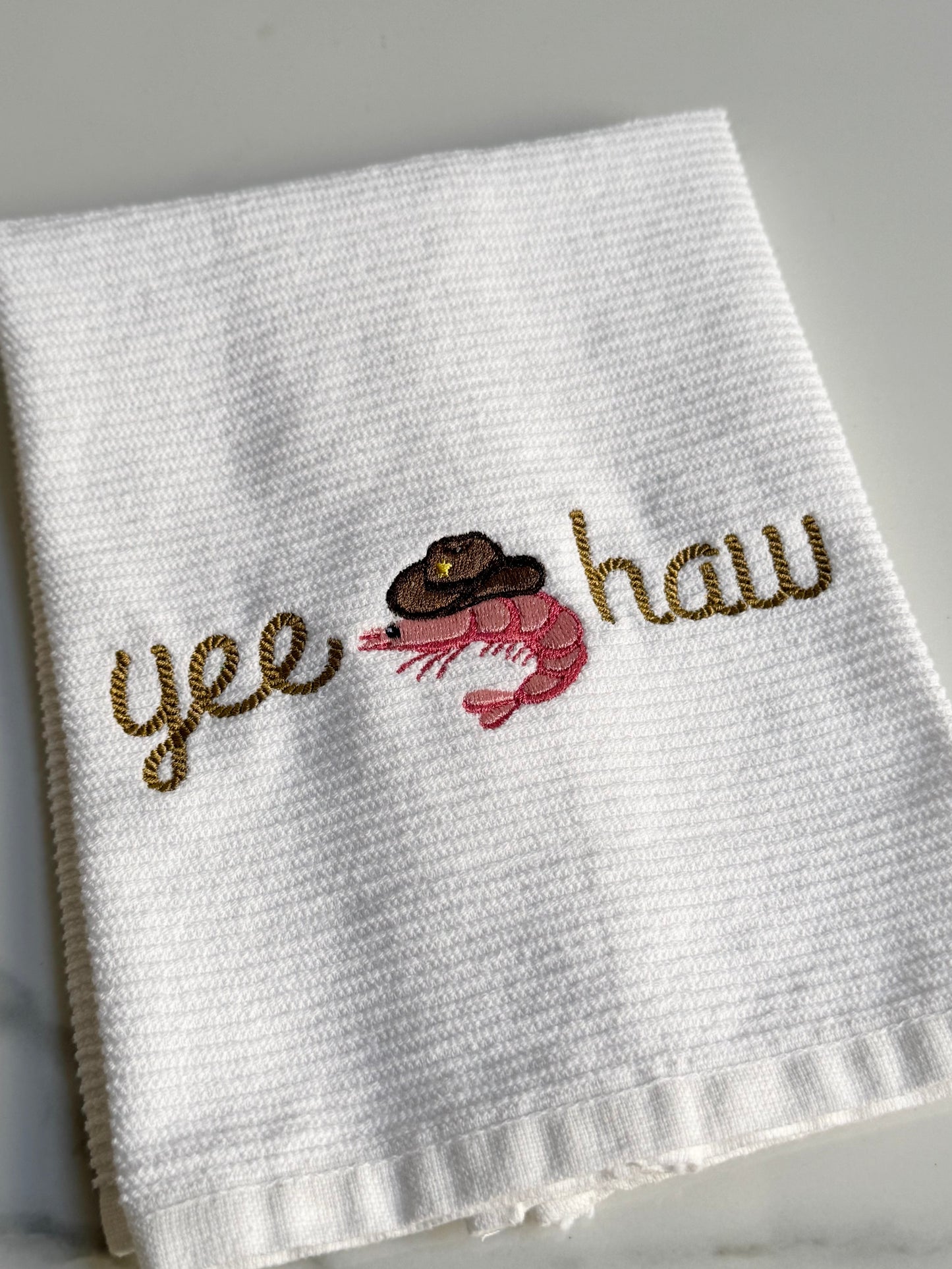 Yee Haw Shrimp Cowboy Dish Towel