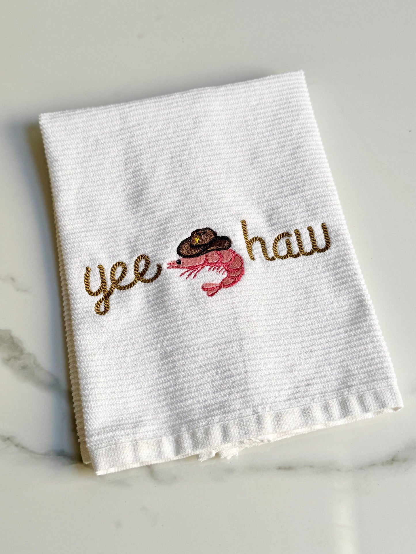 Yee Haw Shrimp Cowboy Dish Towel