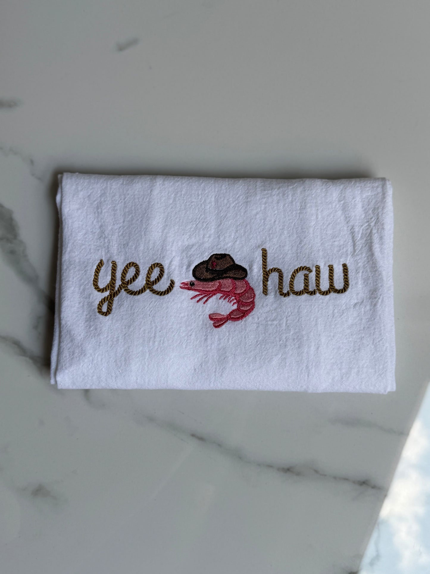 Yee Haw Shrimp Cowboy Dish Towel