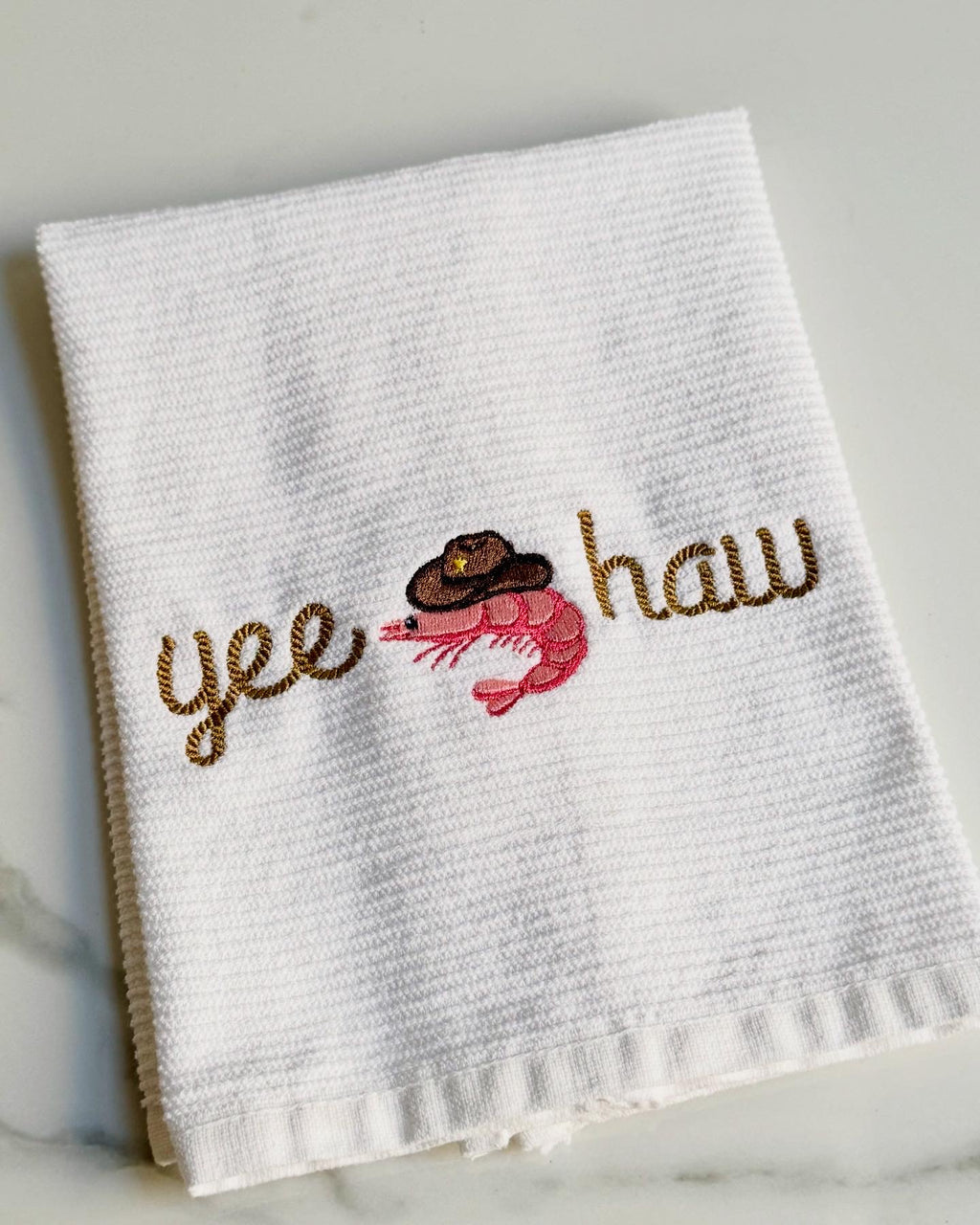Yee Haw Shrimp Cowboy Dish Towel