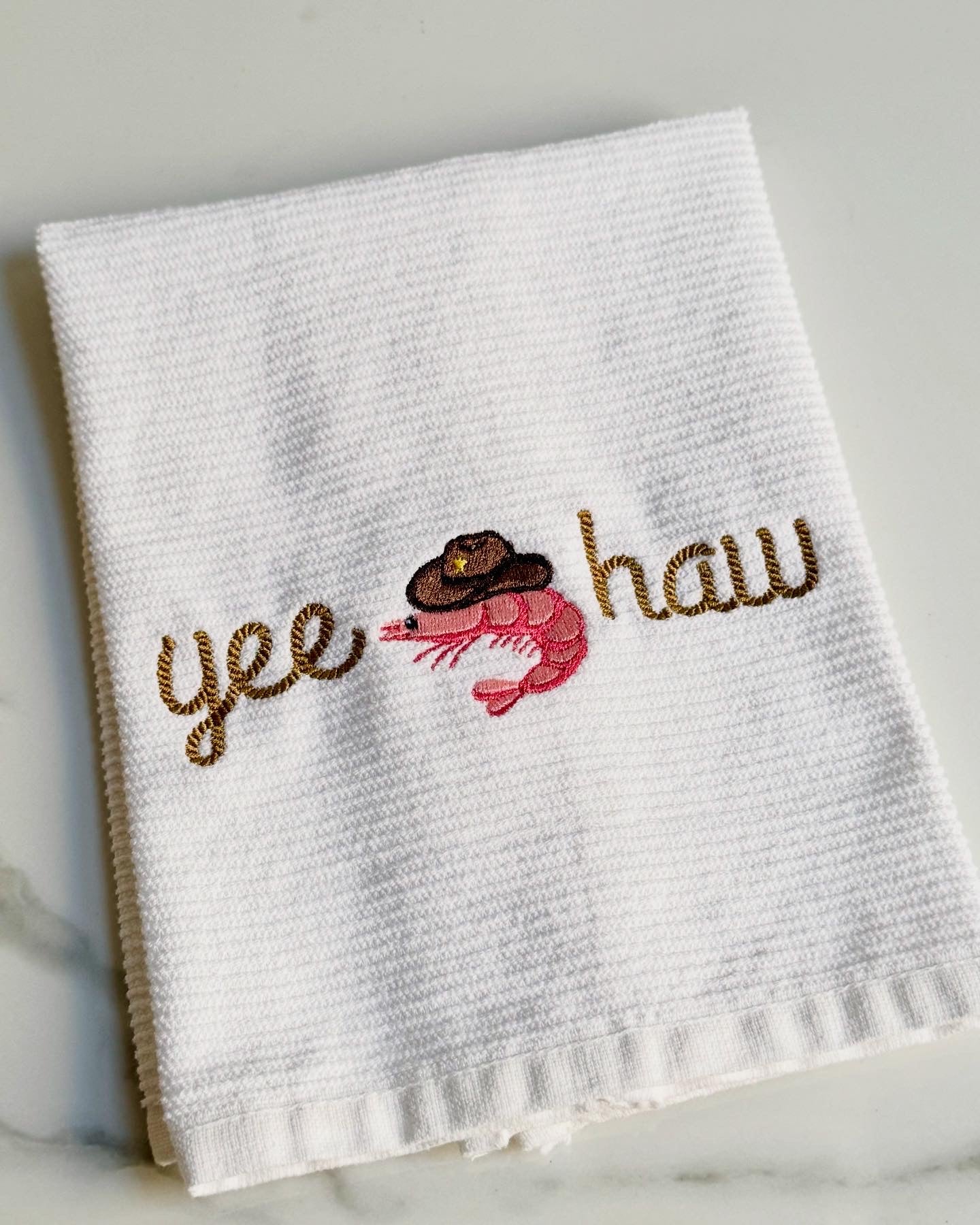 Yee Haw Shrimp Cowboy Dish Towel