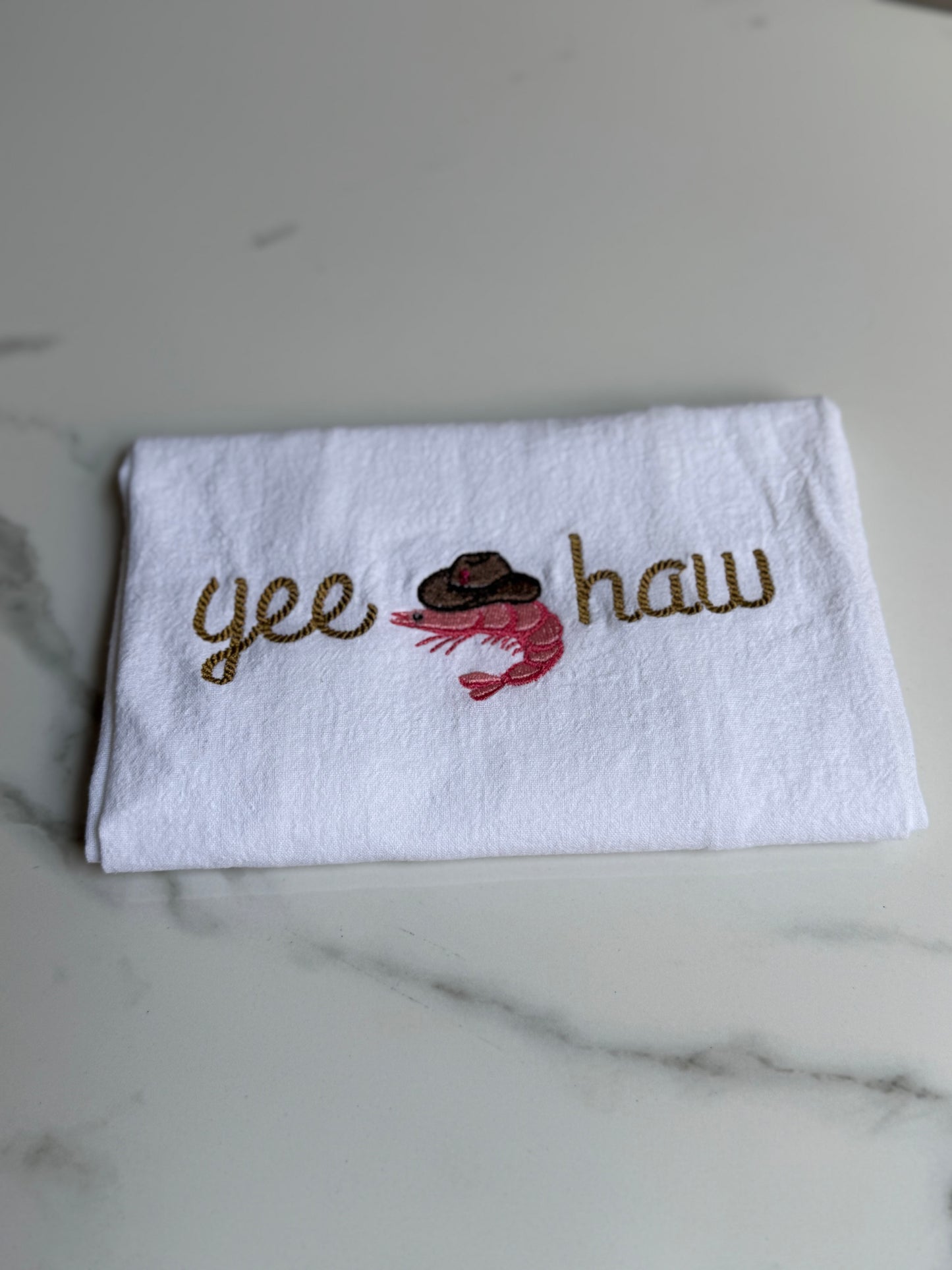 Yee Haw Shrimp Cowboy Dish Towel