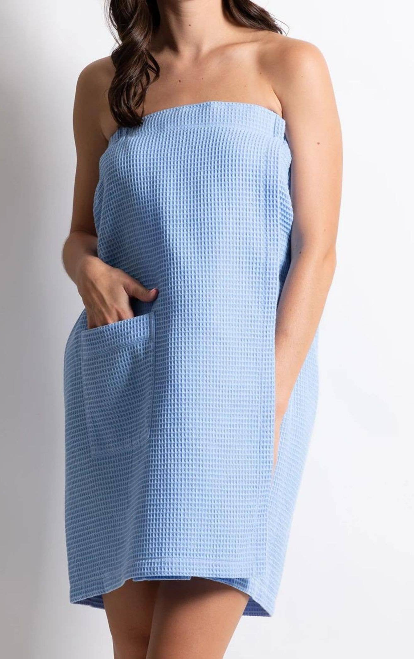 Cotton Waffle Towel Wrap in Baby Blue