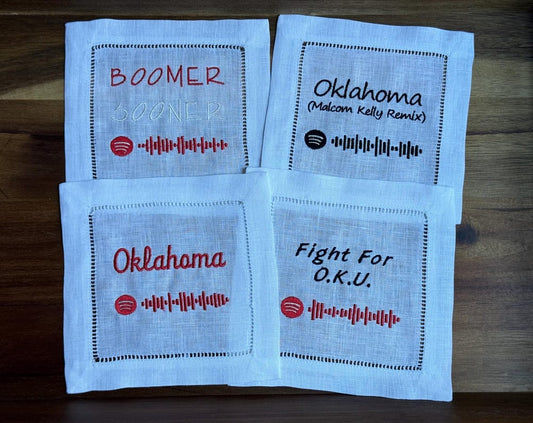 University of Oklahoma Football Themed Spotify Code Linen Cocktail Napkins (set of 4)