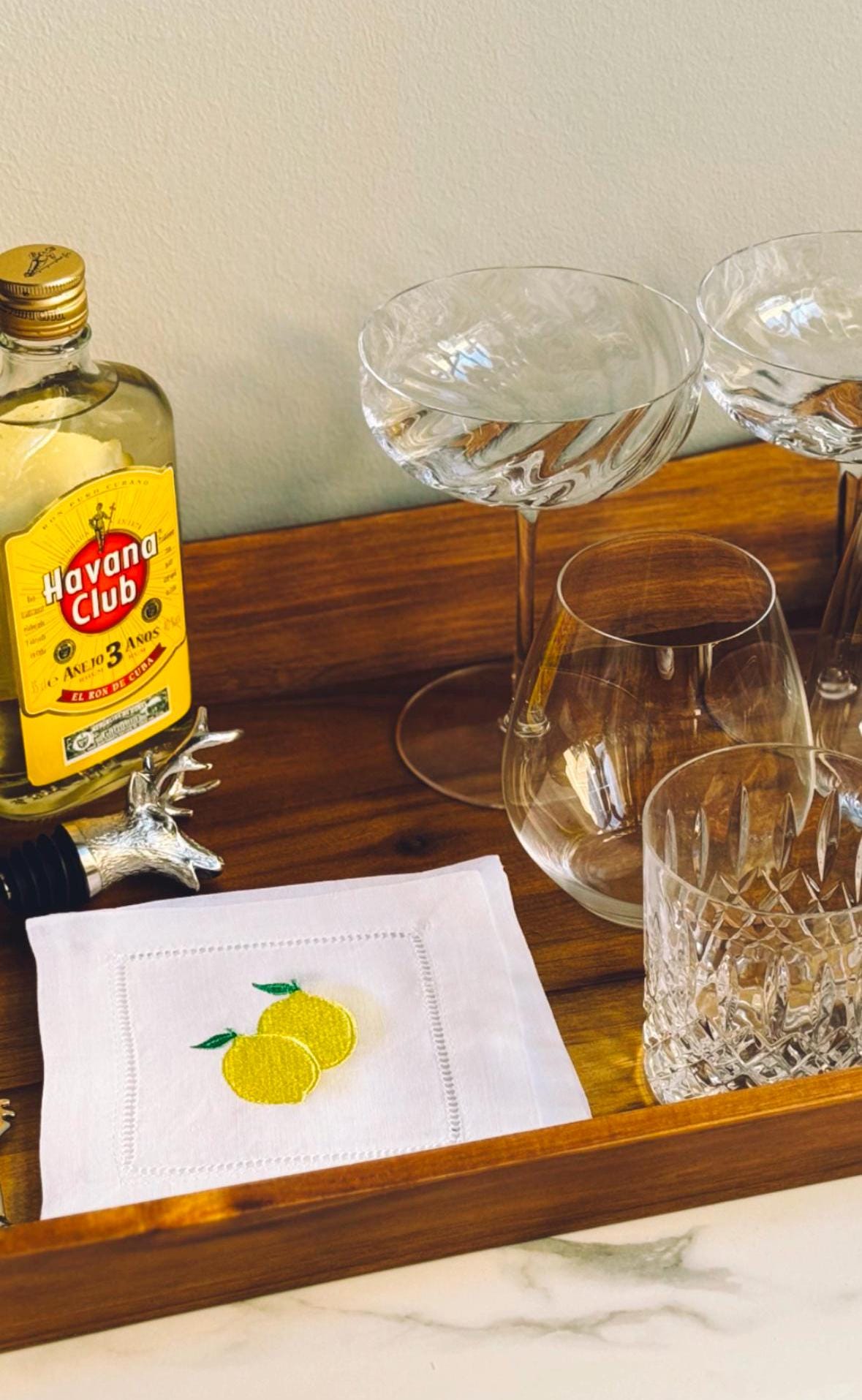 Lemon Motif Embroidered Cocktail Napkins (Set of 4)
