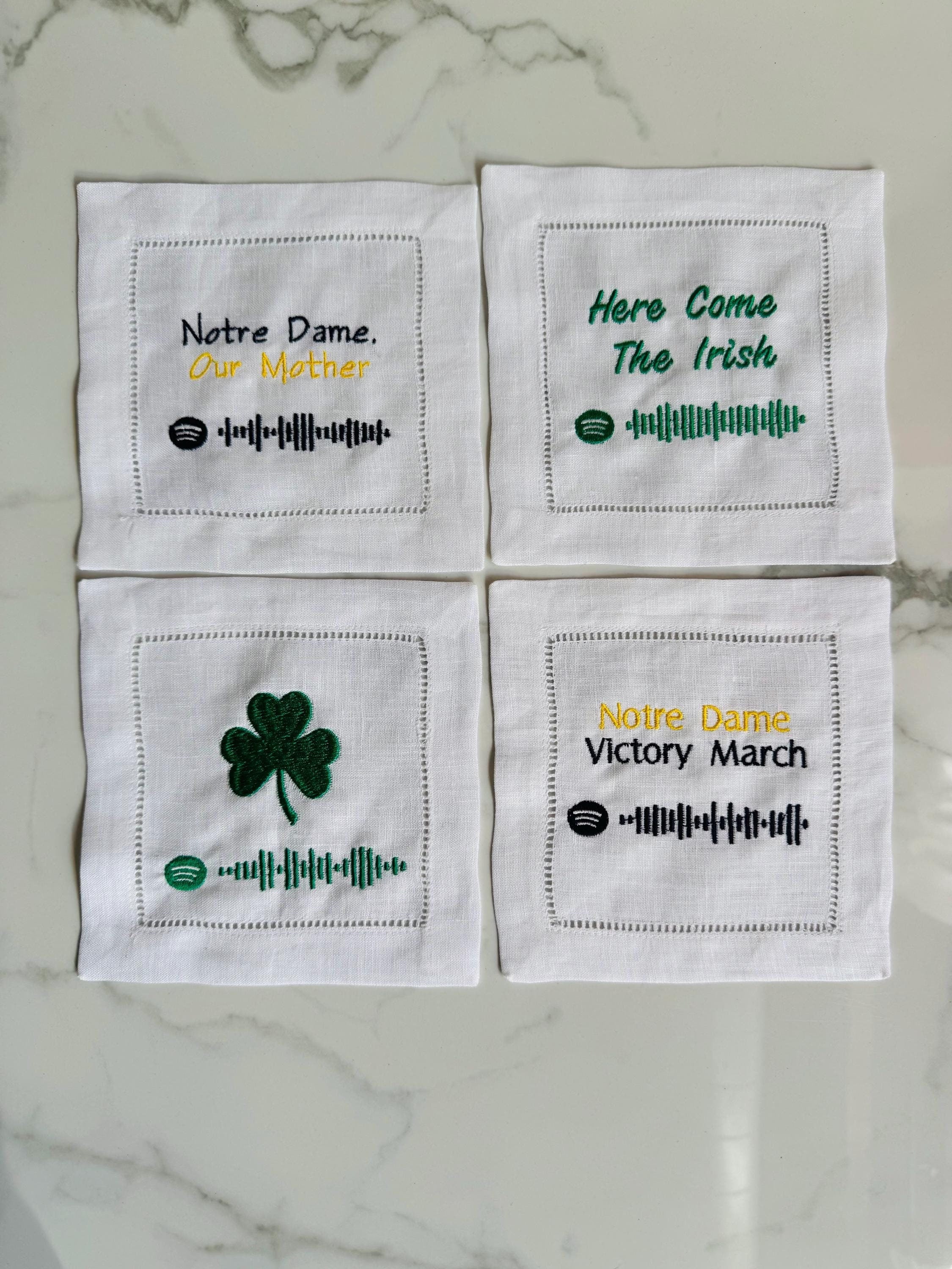 Notre Dame Themed Spotify Code Linen Cocktail Napkins (set of 4)